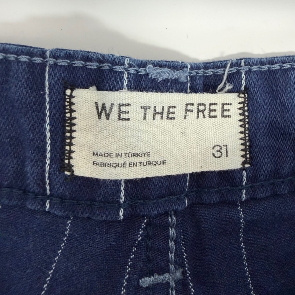 We The Free Pinstripe Wide Leg Jeans Indigo Blue Button Fly OB2391268 Size 31 - Picture 3 of 11